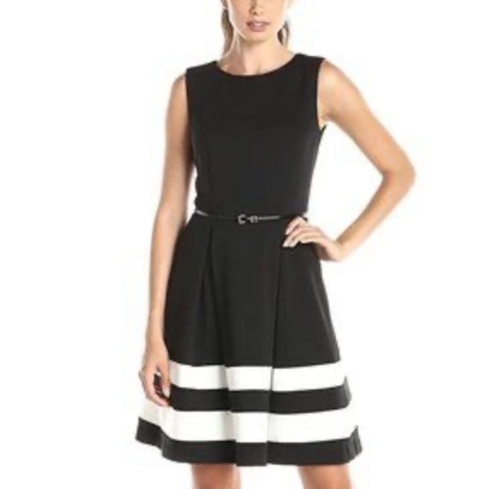 Calvin Klein Striped Colorblock Pleated Dress